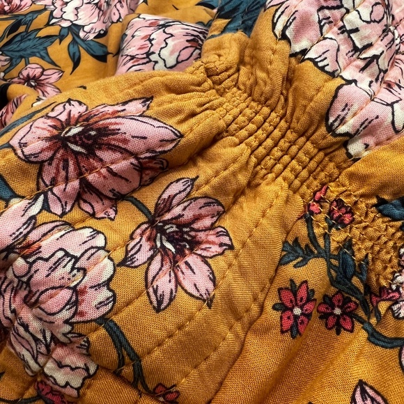 Boho! [band of gypsies] Yellow Pink Teal Floral Strapless Wide Leg Jumpsuit | XS - Picture 7 of 10